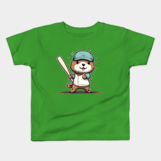 Cute Sea Otter playing baseball Kids T-Shirt